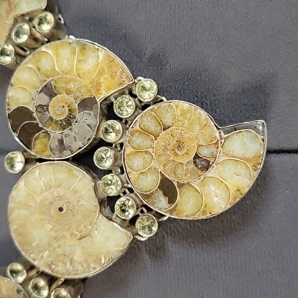 Chunky Boho Hippie Ammonite Fossil Shell Necklace with Citrine Accents - Picture 3 of 17